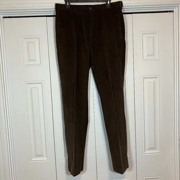 Haggar Classic Fit Brown Pinwale Corduroy Flat Front Pants Sz 34 - Picture 1 of 6